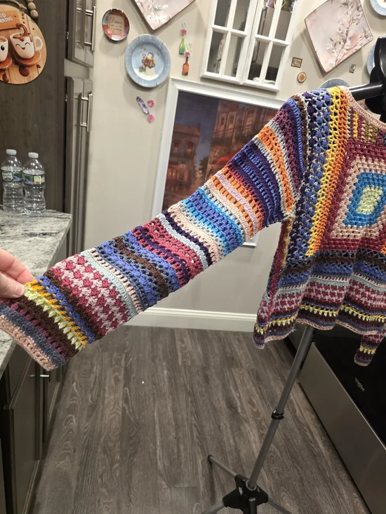 Colorful Crochet Square Pullover Sweater - Picture 2 of 6